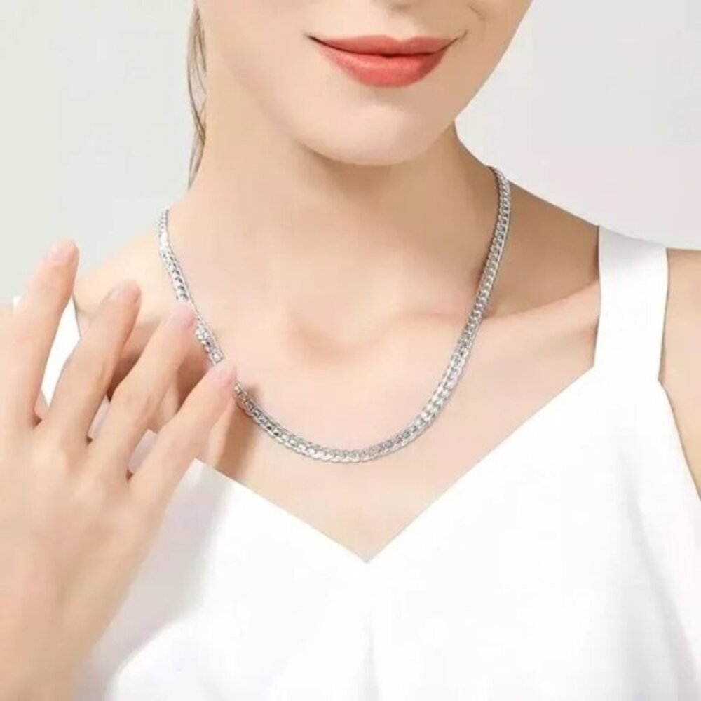 S925 Sterling Silver 45cm 5MM Full Sideways Chain Necklace - Picture 2 of 7